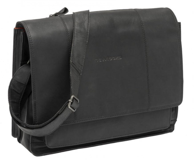 Fietstas New Looxs Fellini 18 liter 40 x 15 x 32 cm - gemaakt van luxe leder - zwart