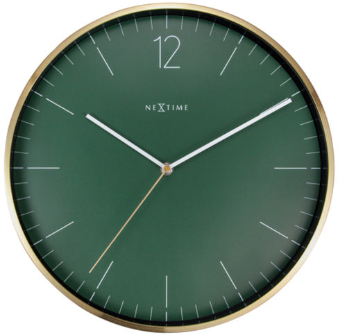 NeXtime NE-3252GN Wandklok - Ø 34 Cm - Glas/ Metaal - Mos Groen - 'Essential Gold'