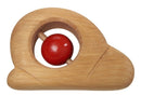 houten rammelaar slak 11 cm blank/rood