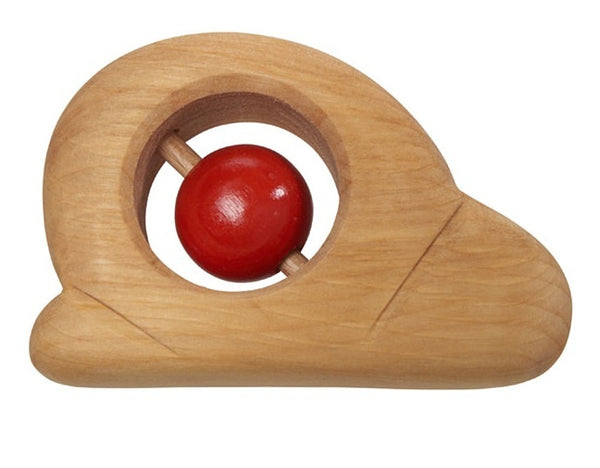 houten rammelaar slak 11 cm blank/rood