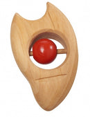 houten rammelaar vogel 11 cm blank/rood
