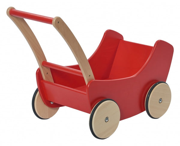 poppenwagen hout 45 cm rood/bruin