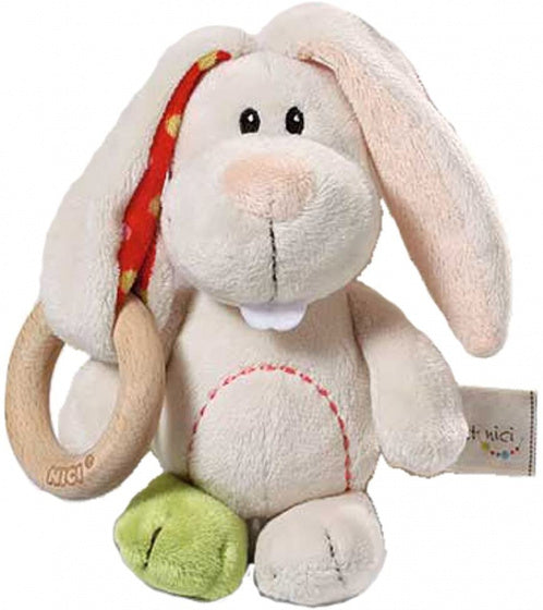 bijtring Rabbit Tilli 18 x 12 x 5,5 cm hout/pluche wit