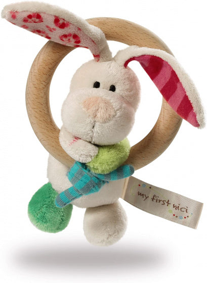 bijtring Rabbit Tilli 29 x 16 x 5 cm hout/pluche wit