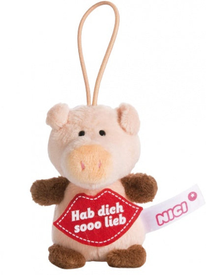 knuffelhanger Varken junior 9,5 cm polyester roze/rood