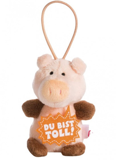 knuffelhanger Varken junior 9,5 cm polyester roze/oranje