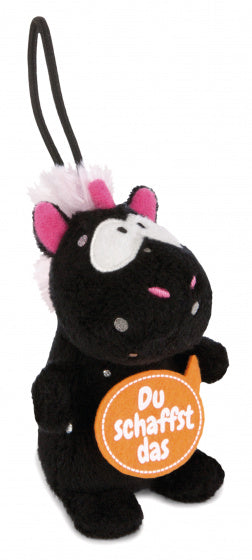 knuffel Unicorn Carbon junior pluche 8 cm zwart/oranje