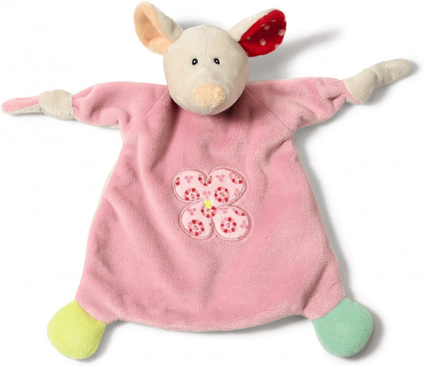 knuffeldoekje Mouse 25 x 25 cm pluche wit/roze