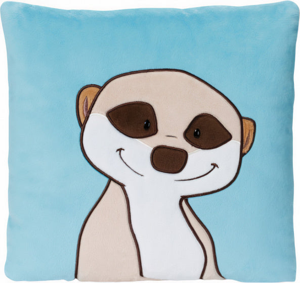 kussen Meerkat junior 30 x 30 pluche/polyester blauw/beige