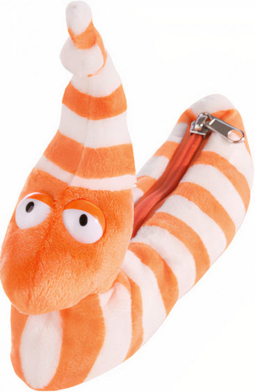 pennenetui Worm Erwin junior 26 x 15,5 cm pluche oranje