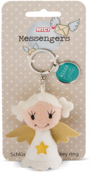 sleutelhanger Alles Gute junior 7 cm pluche wit/turquoise