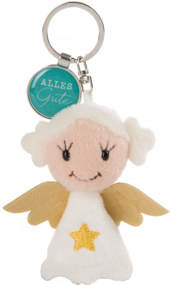 sleutelhanger Alles Gute junior 7 cm pluche wit/turquoise