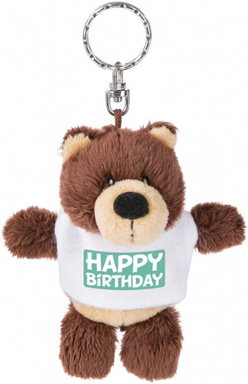 sleutelhanger happy birthday 10 cm polyester bruin