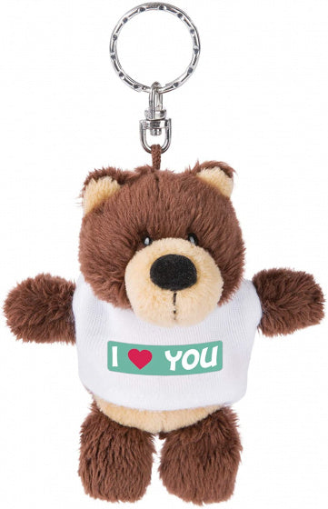 sleutelhanger I love you 10 cm polyester bruin
