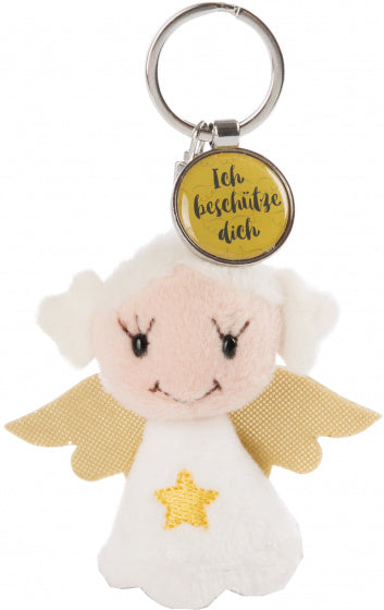 sleutelhanger Ich beschütze dich 7 cm pluche wit/okergeel