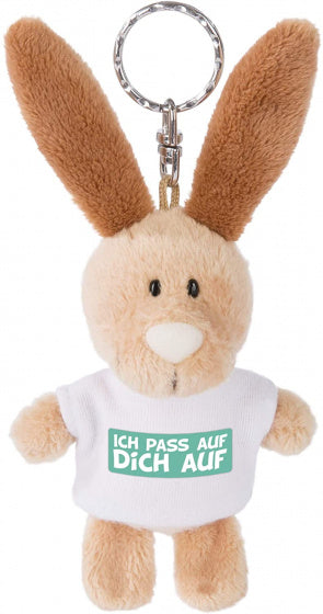 sleutelhanger ich pass auf dich 10 cm polyester bruin