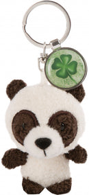 Nici Pluchen Sleutelhanger Panda met Klaverblad, 7cn
