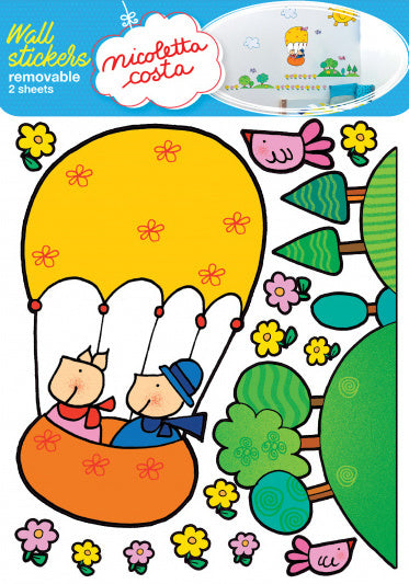 muursticker Air Baloon 29,7 x 42 cm geel 2-delig