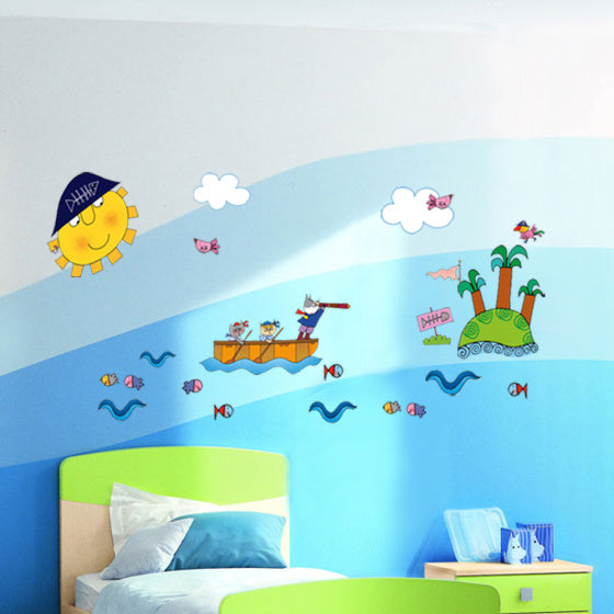 muursticker Pirates 50 x 70 cm vinyl geel 2-delig