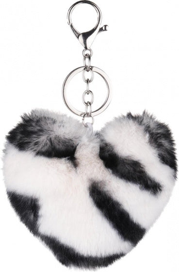 sleutelhanger Fluffy Hart junior pluche zwart/wit
