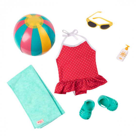 kledingset Beach Belle meisjes 46 cm rood 6-delig