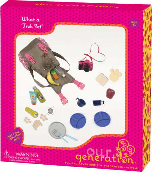 poppenrugzak What A Trek Set legergroen 33-delig