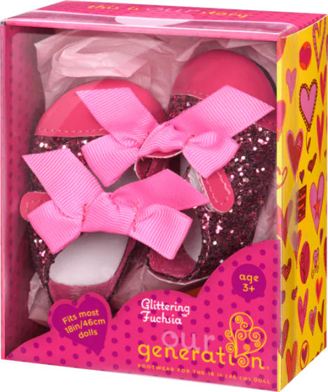 poppenschoenen Glittering 46 cm fuchsia 1 paar