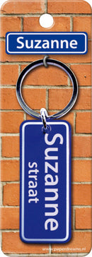 sleutelhanger Straatnaam: Suzanne 9 x 3 cm blauw