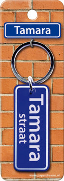 sleutelhanger Straatnaam: Tamara 9 x 3 cm blauw