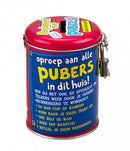 spaarpot Pubers 7,5 x 11 cm aluminium rood/blauw