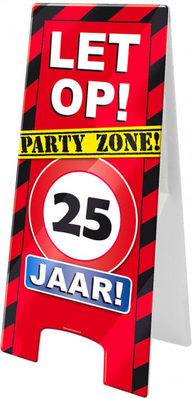 waarschuwingsbord 25 jaar 58 x 26 cm karton rood
