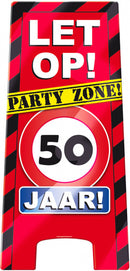 waarschuwingsbord 50 jaar 58 x 26 cm karton rood