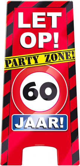 waarschuwingsbord 60 jaar 58 x 26 cm karton rood