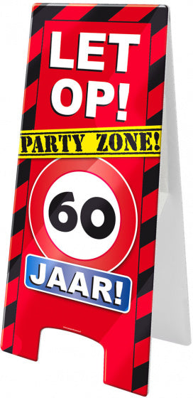 waarschuwingsbord 60 jaar 58 x 26 cm karton rood