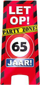 waarschuwingsbord 65 jaar 58 x 26 cm karton rood