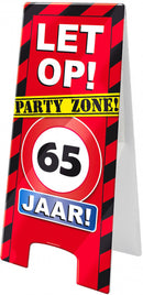 waarschuwingsbord 65 jaar 58 x 26 cm karton rood