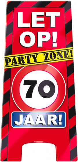 waarschuwingsbord 70 jaar 58 x 26 cm karton rood