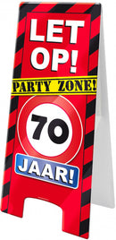 waarschuwingsbord 70 jaar 58 x 26 cm karton rood