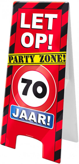 waarschuwingsbord 70 jaar 58 x 26 cm karton rood