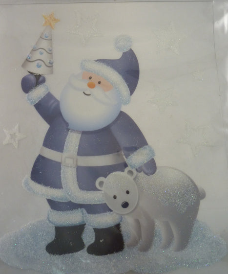 sticker kerstman en ijsbeer 28,5 x 34,5 cm PVC blauw/wit