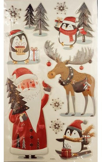 stickers kerstfiguren 47,5 x 24,5 cm PVC rood/wit/grijs