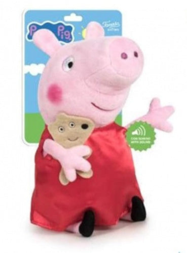 knuffel met geluid Peppa Pig 27 cm pluche rood