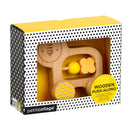 houten duwdier Leeuw blank/geel 12 cm