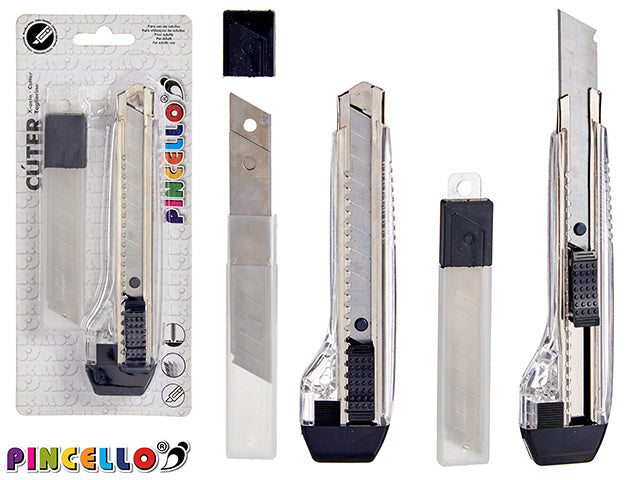 afbreekmesje 21 cm x 9 mm zwart/zilver 2-delig
