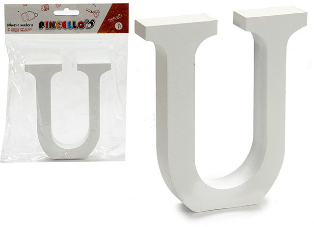 hobbyletter U junior 2 x 11 cm hout wit