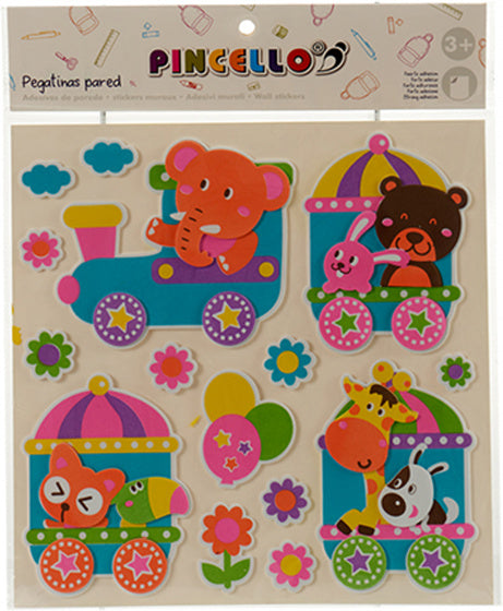 muurstickervel treintje 38 x 32 cm vinyl 19-delig