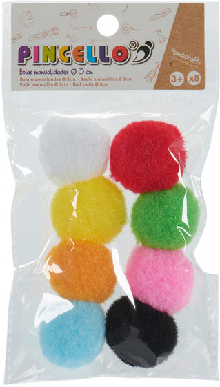 pompoms 3 cm textiel 8 stuks