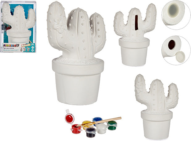 schilderspaarpot Cactus 16,5 cm keramiek wit 8-delig