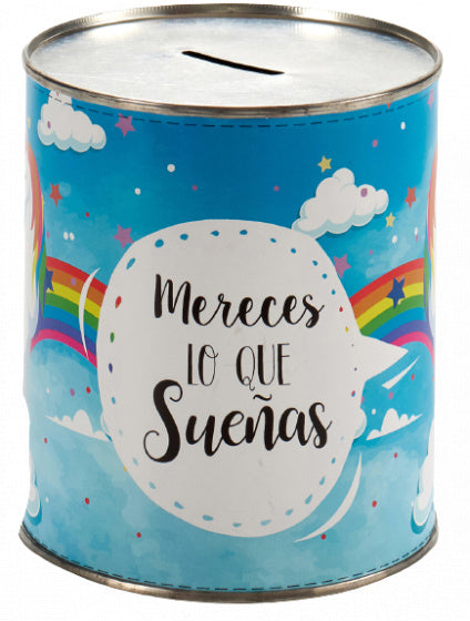 spaarpot Unicorn 10 x 11,5 x 10 cm staal blauw