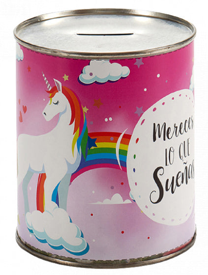 spaarpot Unicorn 10 x 11,5 x 10 cm staal roze